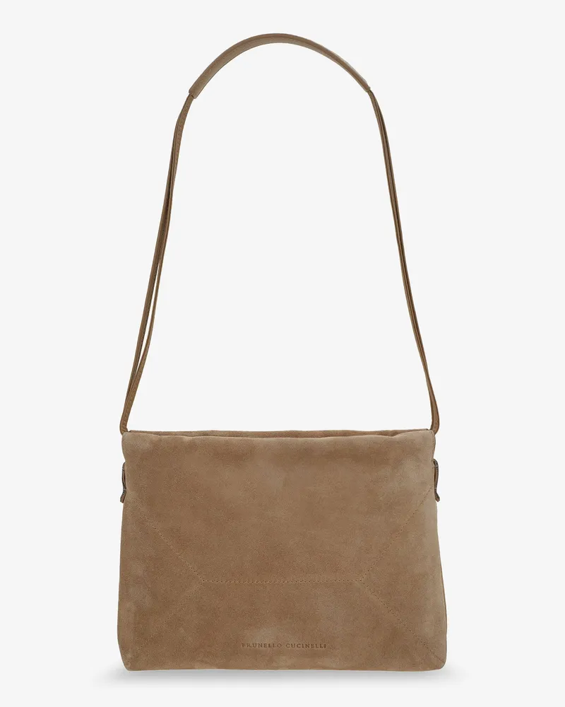 Brunello Cucinelli Suede shoulder bag with logo on the front -  - gender_Woman Beige