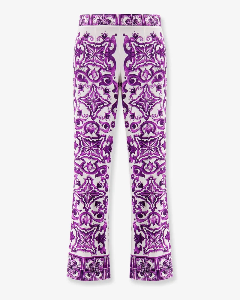 Dolce & Gabbana Silk trousers with Maiolica print -  - gender_Woman Purple