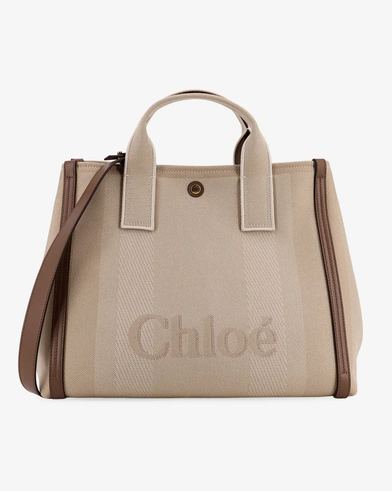 Chloé Striped jacquard fabricChloé Carry crossbody bag with oversized logo on the front -  - gender_Woman Beige