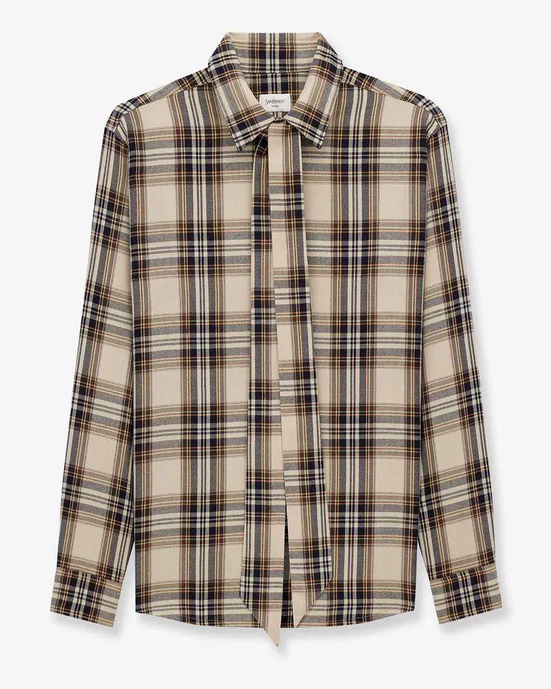 Saint Laurent Cotton tartan lavallière shirt -  - gender_Woman Beige