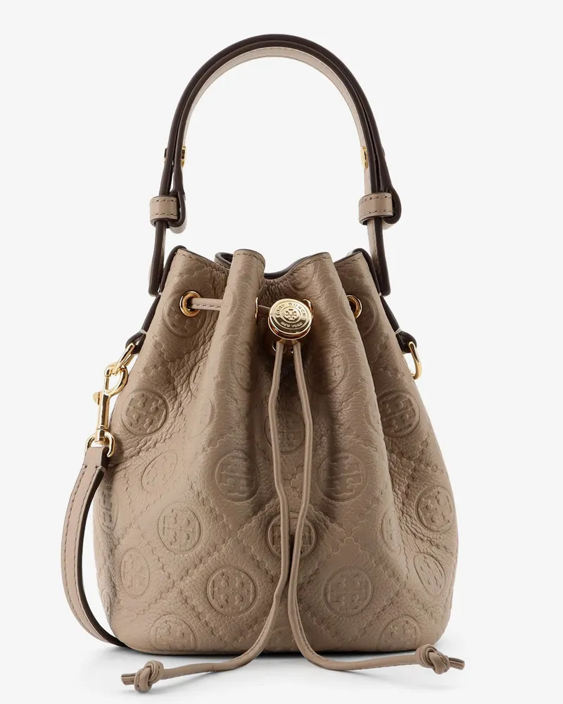 Tory Burch T Monogram Pebble Mini leather Bucket Bag -  - gender_Woman Beige