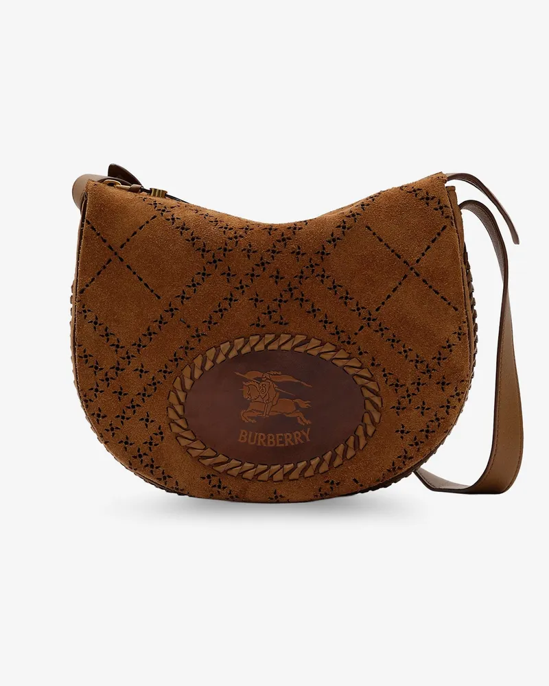 Burberry Tavistock suede crossbody bag with perforated pattern -  - gender_Woman Brown