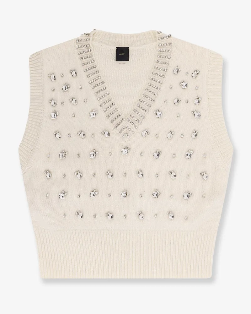 Pinko Wool blend vest with rhinestones -  - gender_Woman White