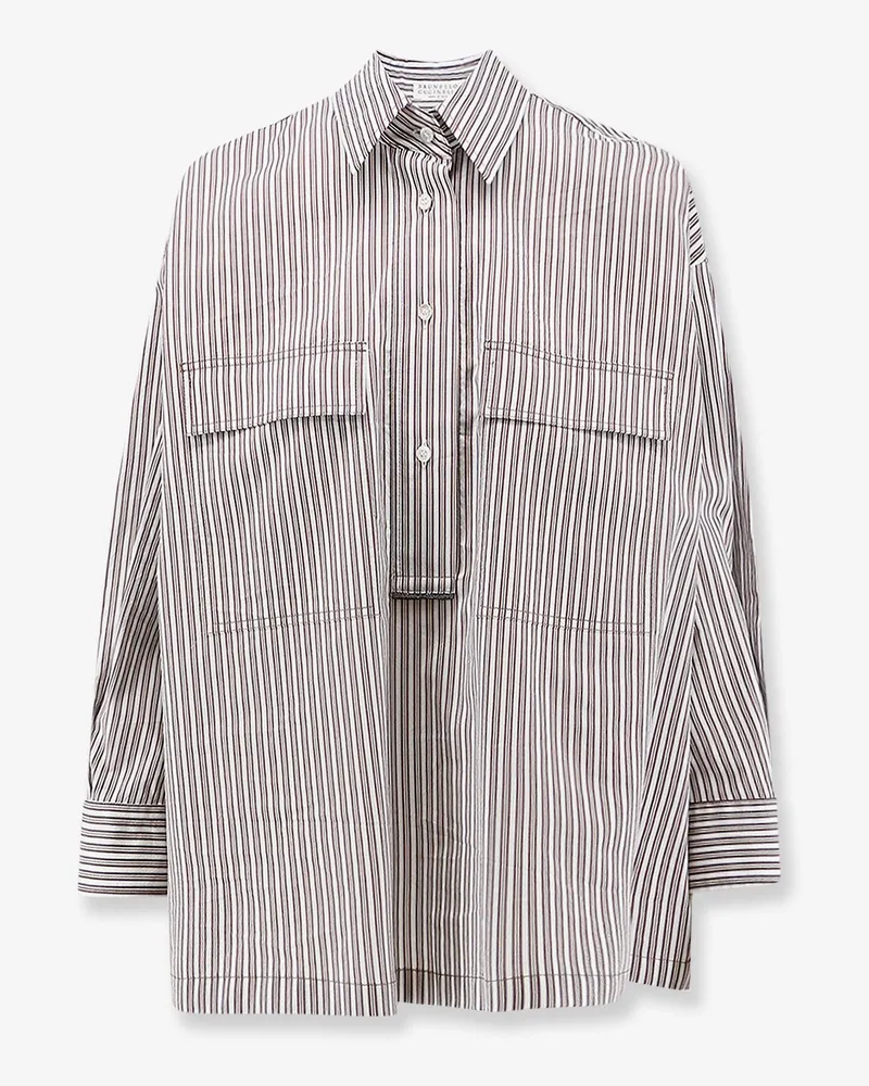 Brunello Cucinelli Cotton and silk blend shirt with striped pattern -  - gender_Woman Brown