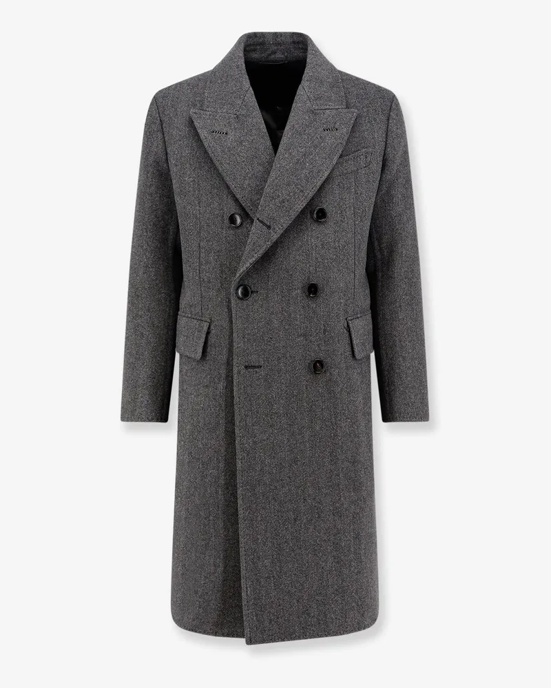 Tom Ford Double-breasted wool coat with herringbone motif -  - gender_Man Grey