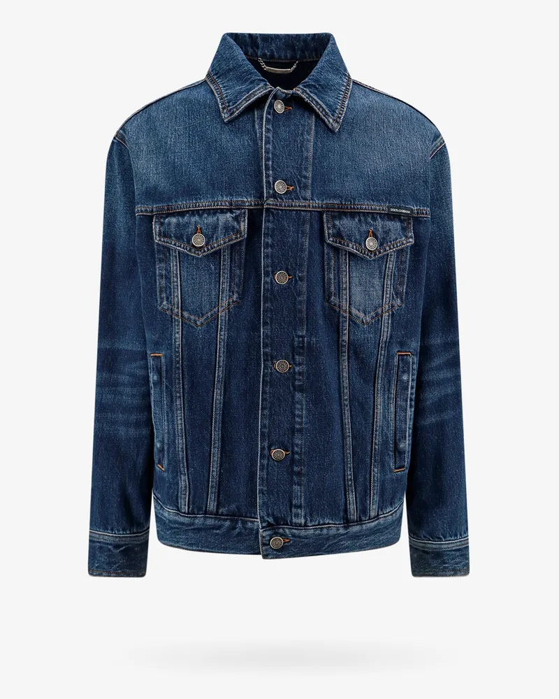 Dolce & Gabbana Denim jacket with logoed label -  - gender_Man Blue