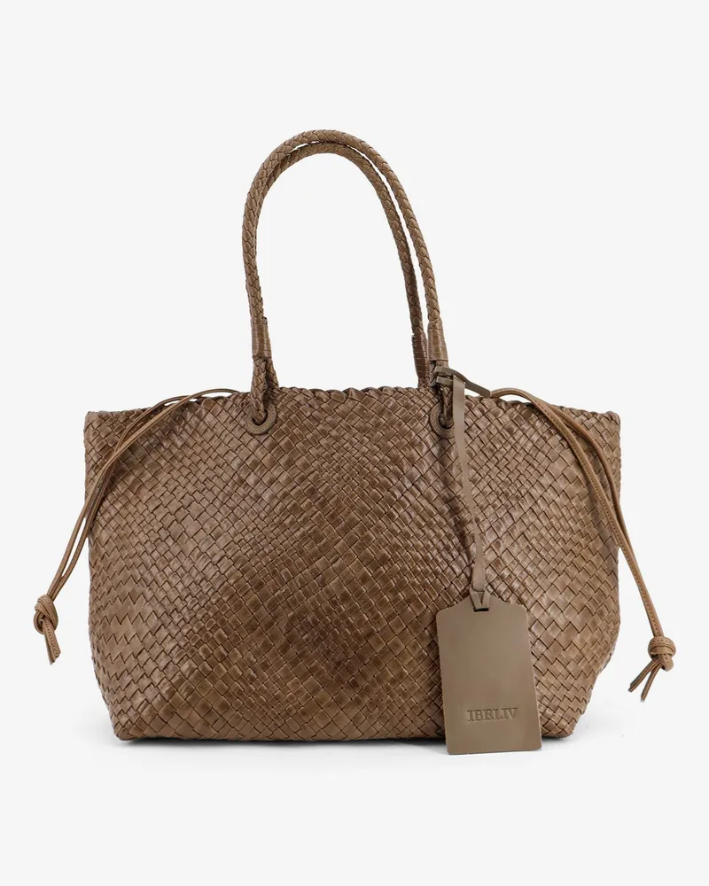 IBELIV Bazika vegetable-tanned leather shouder bag with a woven -  - gender_Woman Grigio