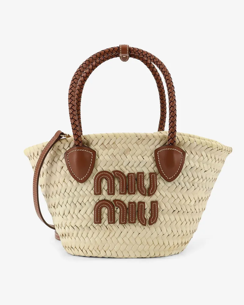 Miu Miu Palmito handbag with embossed lettering logo -  - gender_Woman Beige