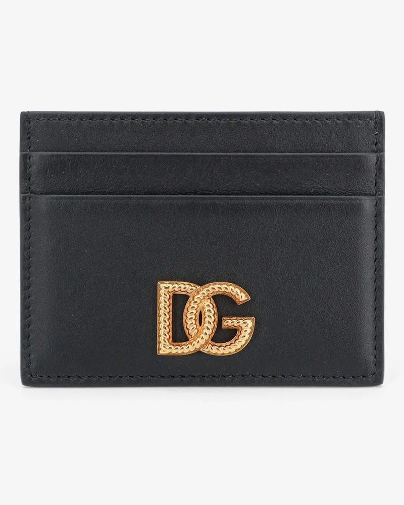 Dolce & Gabbana Leather card holder with metal DG logo -  - gender_Woman Black