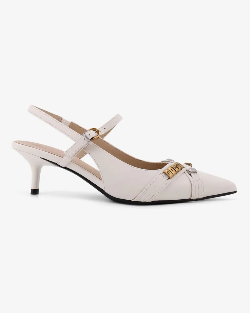 Pinko Gloria 18 leather pump with metal lettering detail -  - gender_Woman White