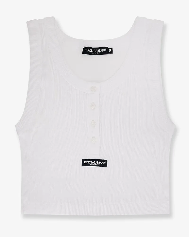 Dolce & Gabbana Ribbed cotton tank top with front logo patch -  - gender_Woman White