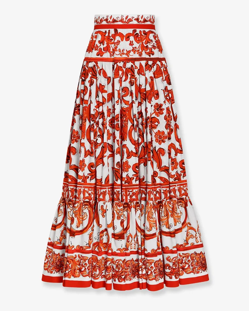 Dolce & Gabbana Cotton skirt with Maiolica print -  - gender_Woman Orange