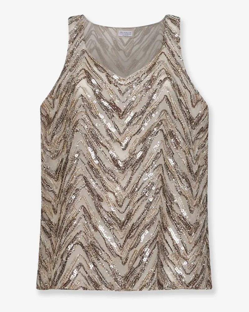 Brunello Cucinelli Chevron Sequin Top -  - gender_Woman Beige
