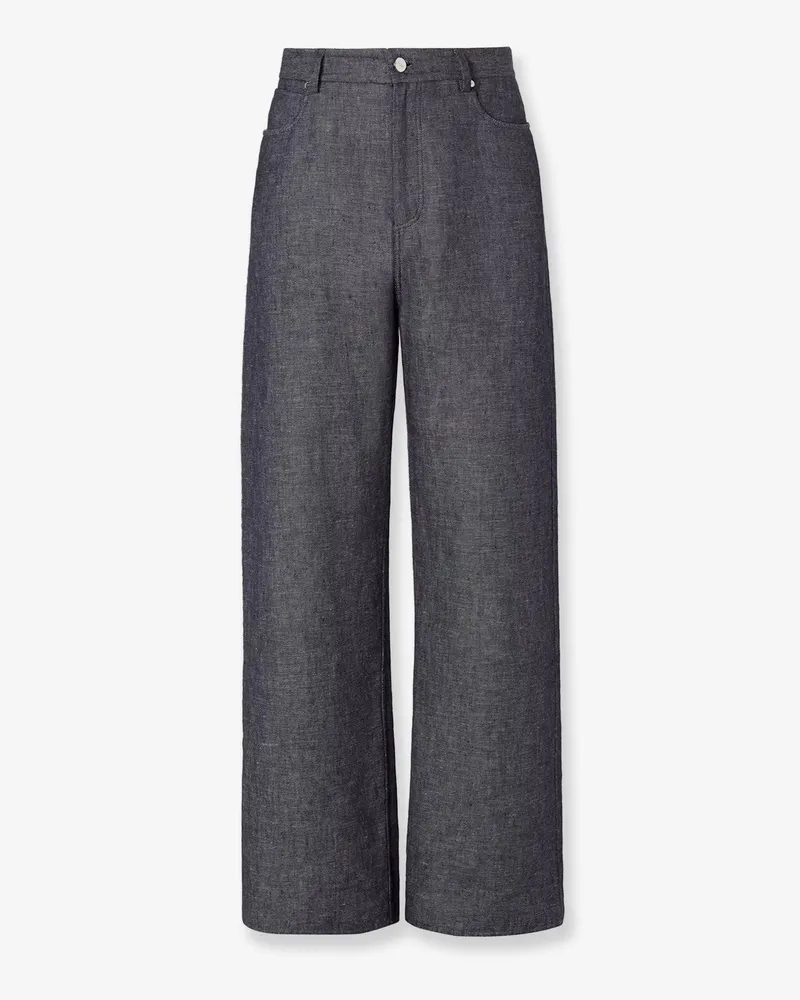 Fendi Relaxed linen, cotton and silk jeans -  - gender_Man Blue