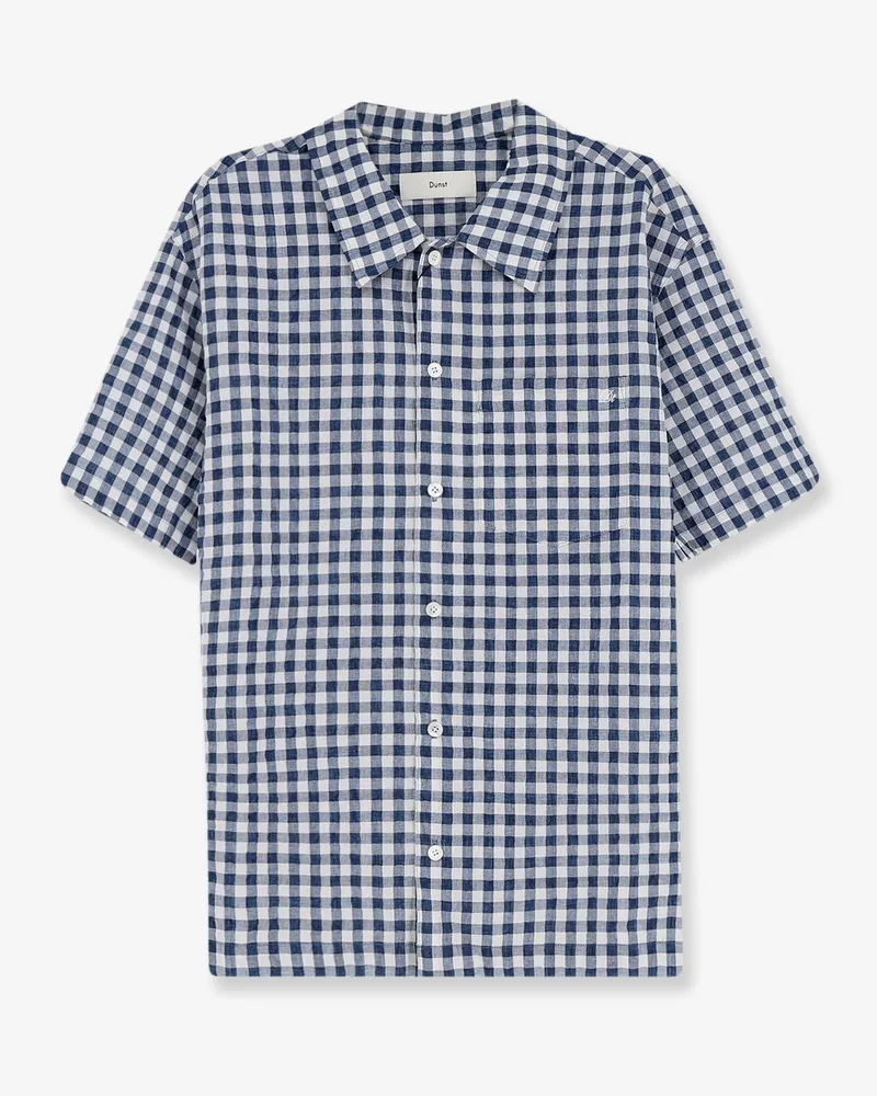 Dunst Cotton blend shirt with check pattern -  - gender_Man Blue