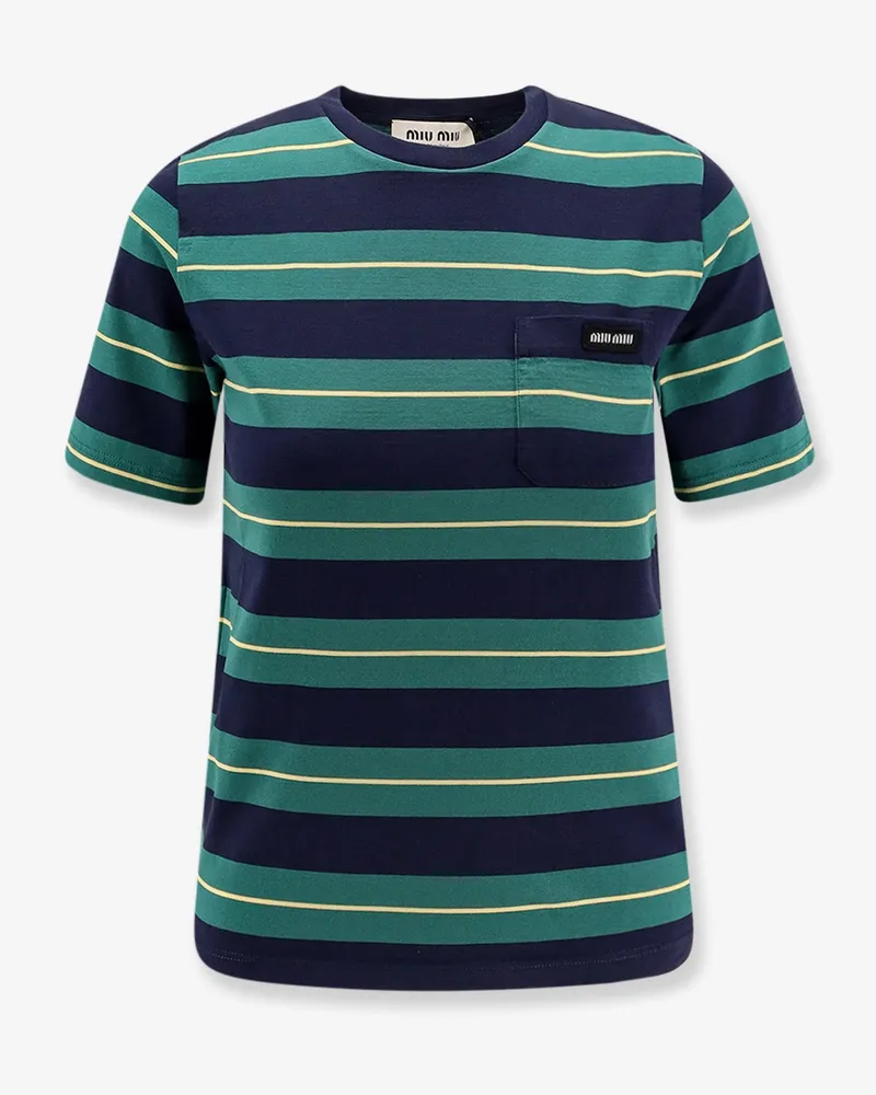 Miu Miu Striped cotton jersey T-shirt -  - gender_Woman Blue