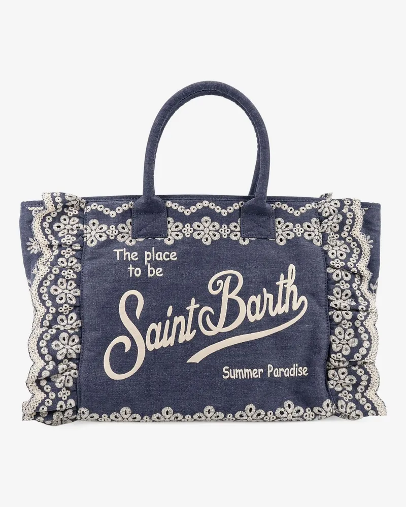 MC2 Saint Barth Vanity Volant canvas handbag with Sangallo embroidery -  - gender_Woman Blue
