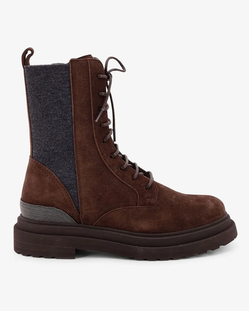 Brunello Cucinelli Suede boots with virgin wool knit insert and Precious Detail -  - gender_Woman Brown