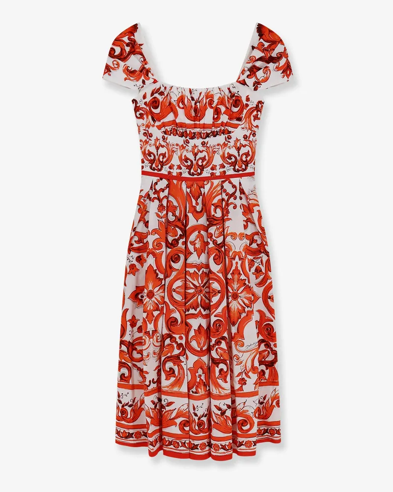 Dolce & Gabbana Cotton long dress with Maiolica print -  - gender_Woman Orange