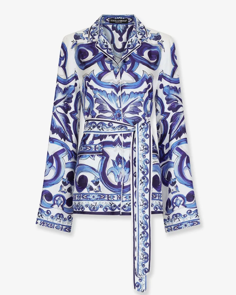 Dolce & Gabbana Silk shirt with Maiolica print -  - gender_Woman Blue