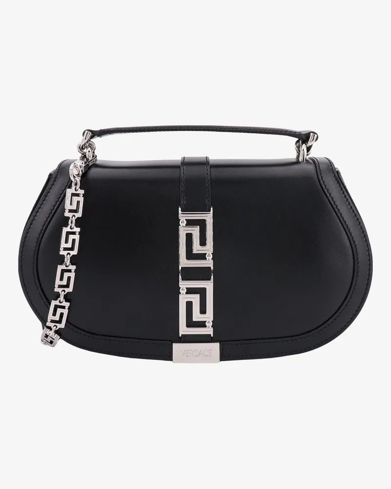 Versace Leather handbag with frontal metal la greca detail -  - gender_Woman Black