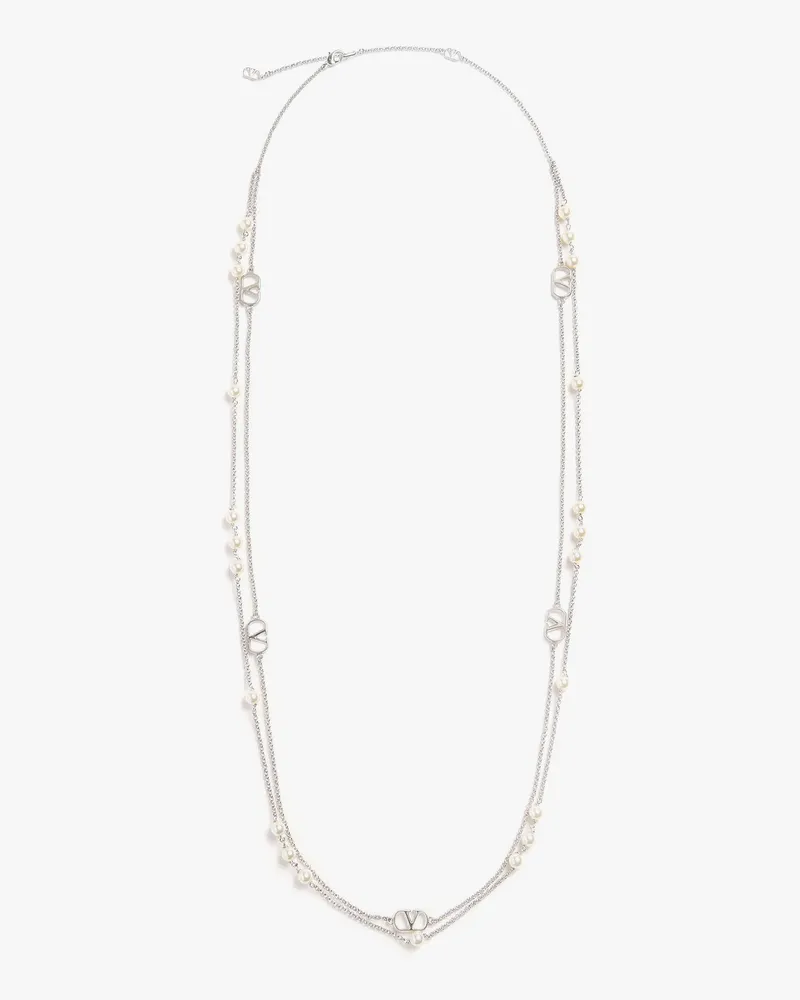 Valentino Garavani Metal and pearls VLogo Signature necklace -  - gender_Man Silver