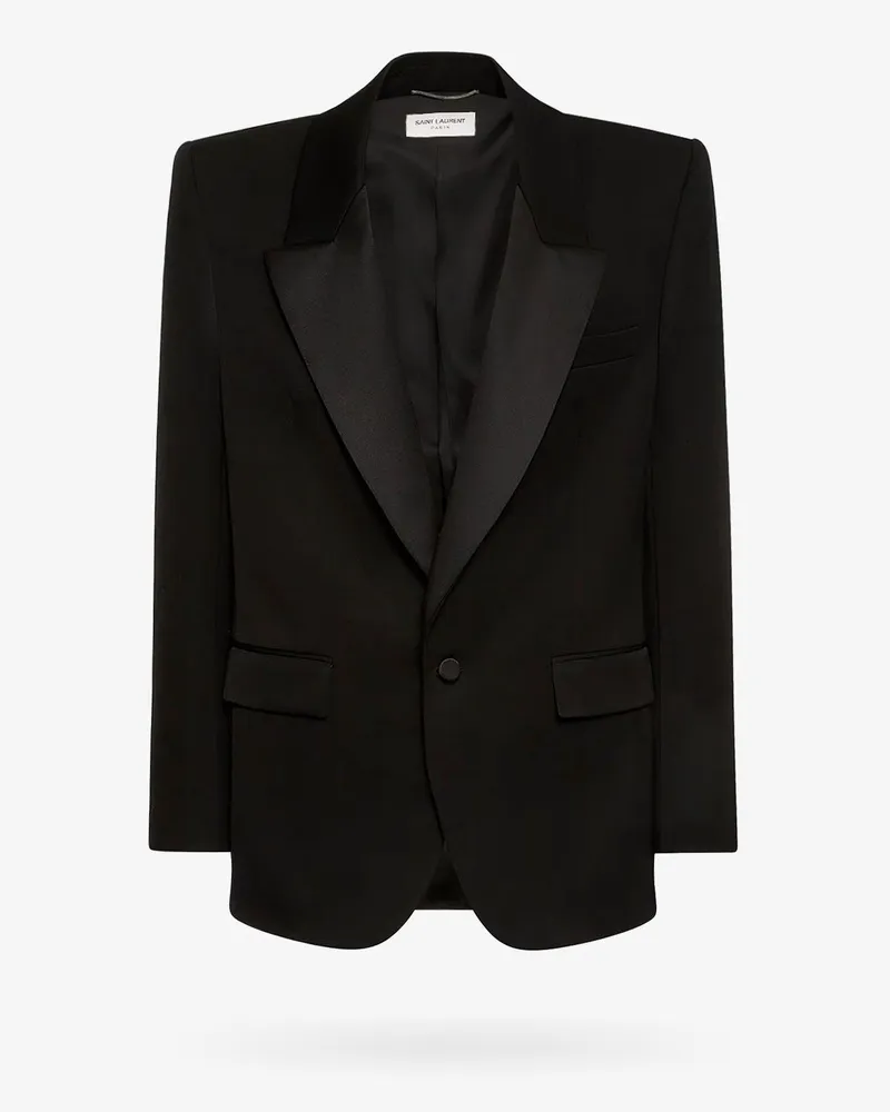Saint Laurent Tuxedo wool blazer with satin lapel -  - gender_Man Black