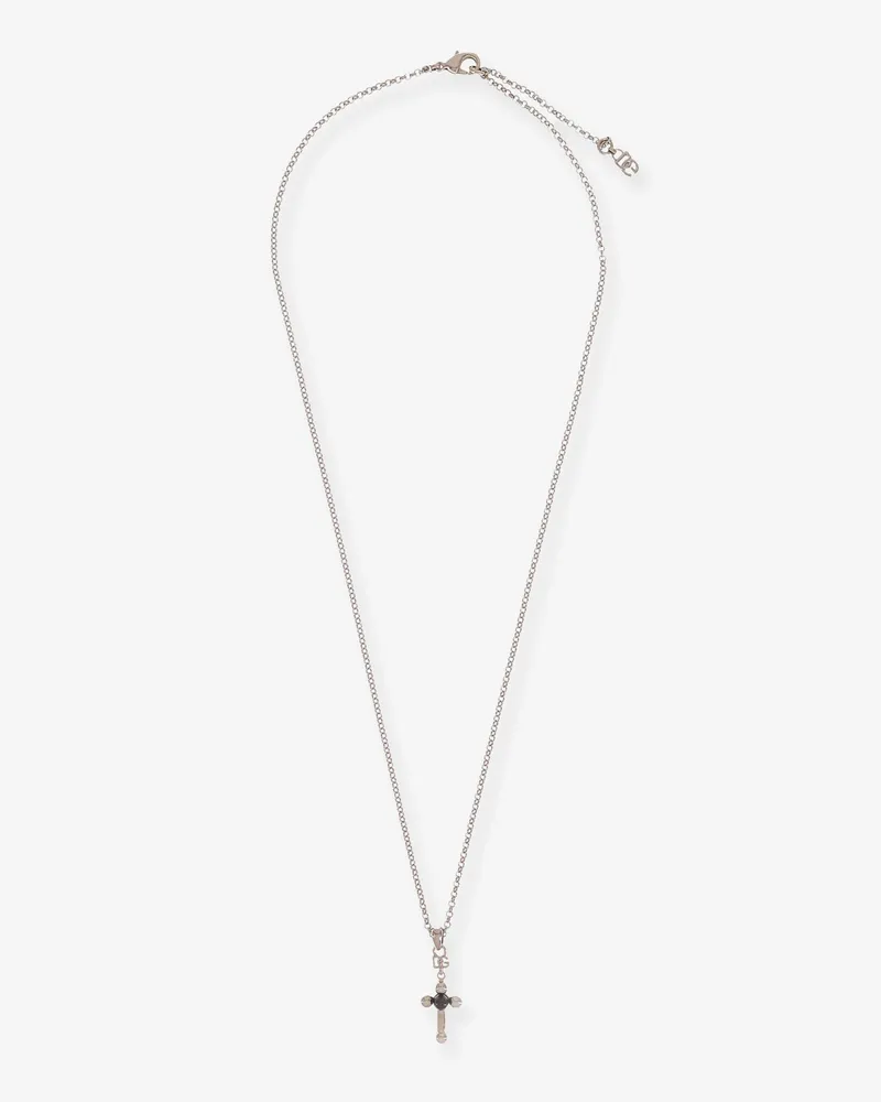 Dolce & Gabbana Brass necklace with iconic crucifix -  - gender_Man Silver