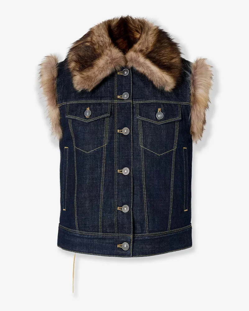 Fendi Denim and shearling vest -  - gender_Woman Blue