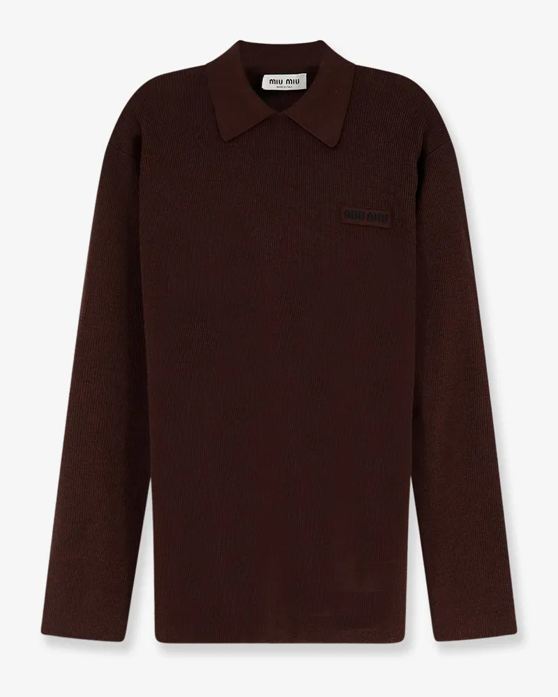 Miu Miu Wool polo shirt with embroidered logo on the front -  - gender_Woman Brown