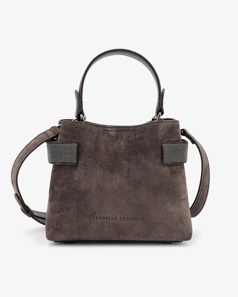 Brunello Cucinelli Suede crossbody bag with Monili detail -  - gender_Woman Grey
