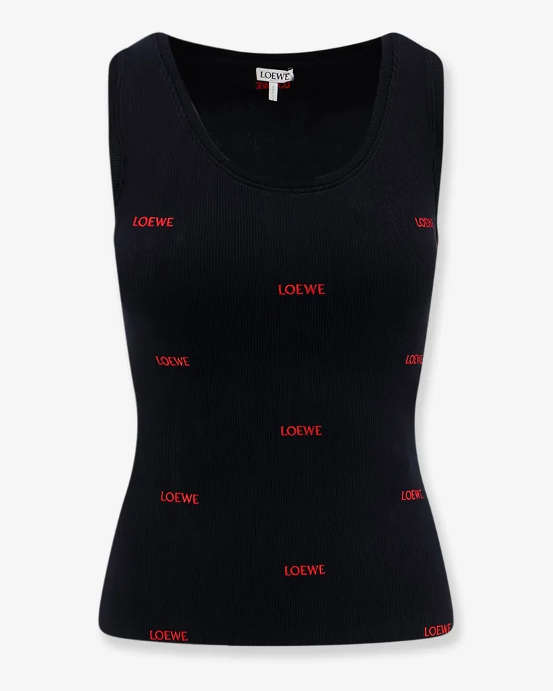 Loewe Cotton tank top with all-over logo lettering embroidery -  - gender_Woman Black