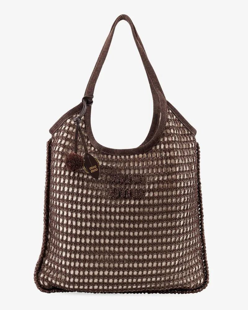 Miu Miu Crochet mesh shopping bag with tone-on-tone logo on the front -  - gender_Woman Brown
