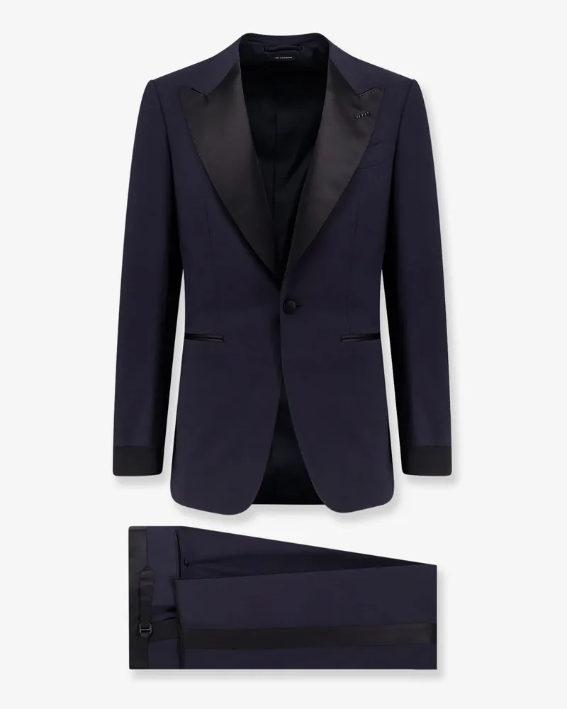Tom Ford Wool tuxedo with contrasting profiles -  - gender_Man Blue