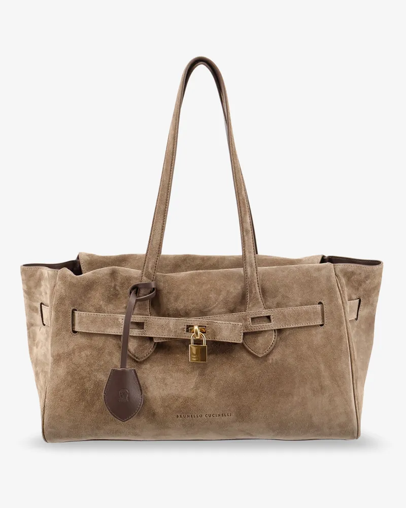 Brunello Cucinelli Suede shoulder bag with logo padlock detail -  - gender_Woman Brown