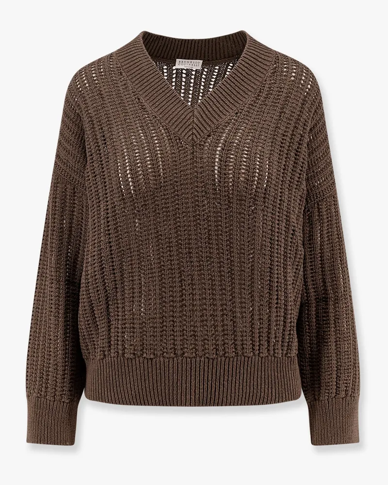 Brunello Cucinelli Cotton openwork rib sweater with monili detail -  - gender_Woman 