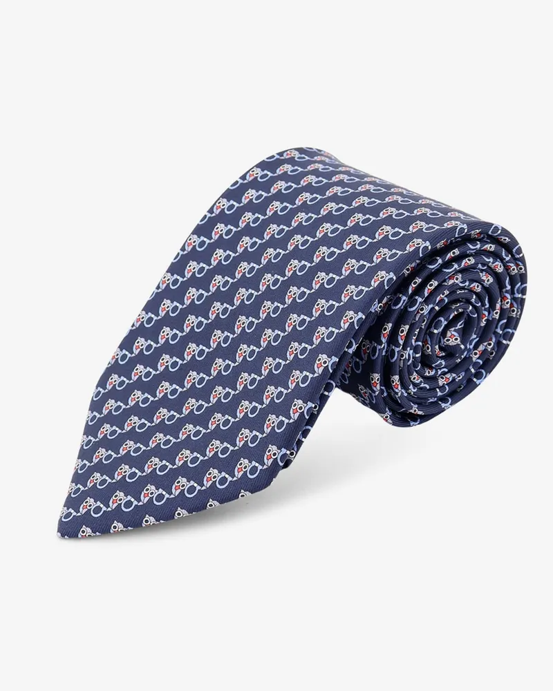 Ferragamo Silk tie with Owl print -  - gender_Man Blue
