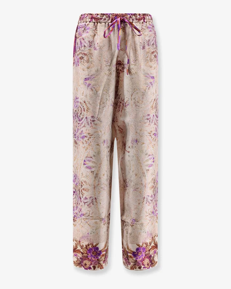 Pierre-Louis Mascia Silk trousers with mulitcolor print all-over -  - gender_Woman Beige