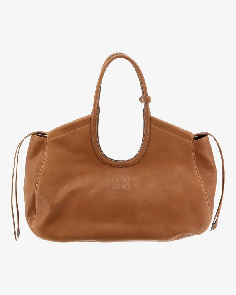 Miu Miu Ivy leather handbag with front lettering logo -  - gender_Woman Brown