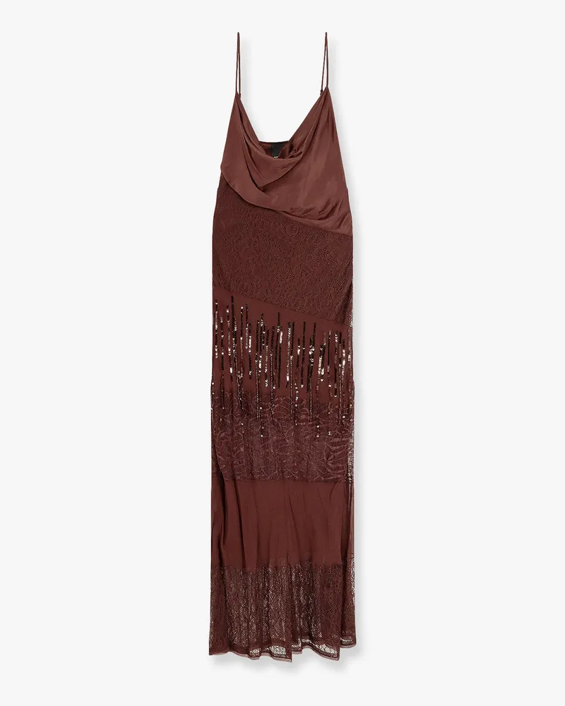 Pinko Ibis satin and lace long dress -  - gender_Woman Brown