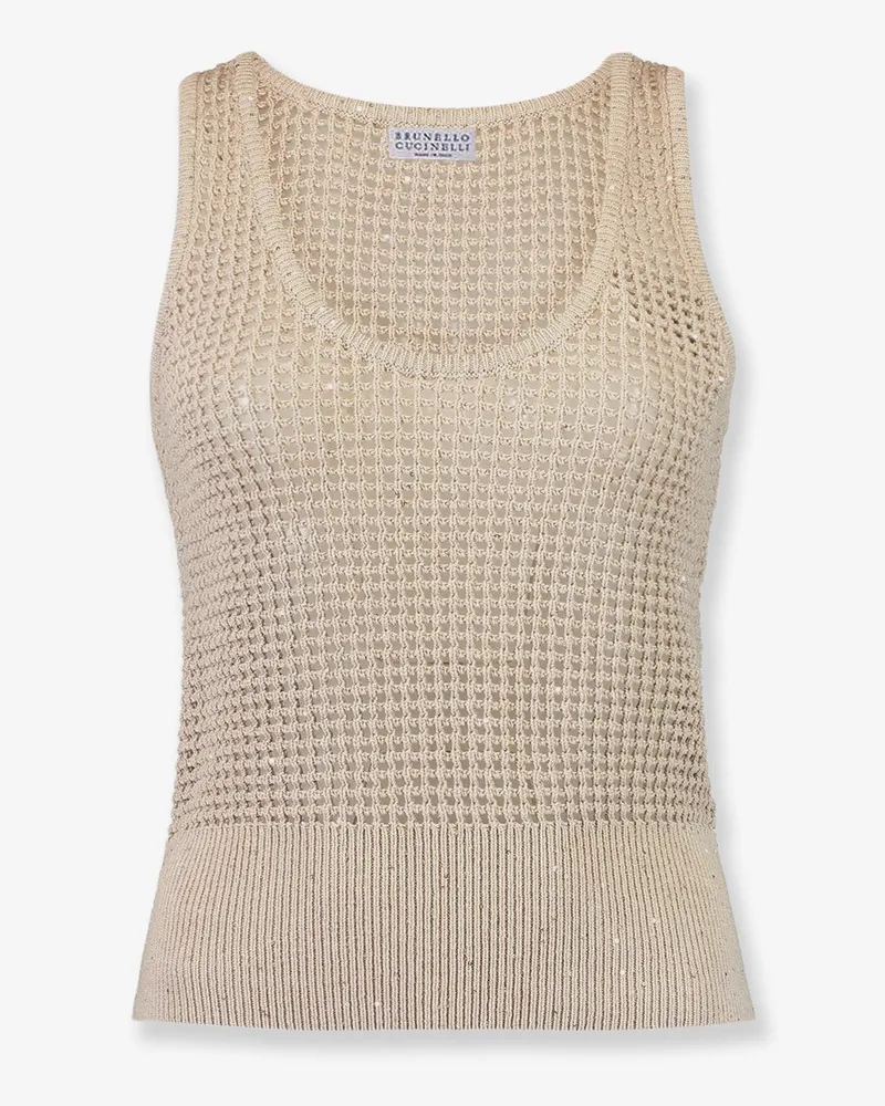 Brunello Cucinelli Openwork cotton knit top -  - gender_Woman Beige