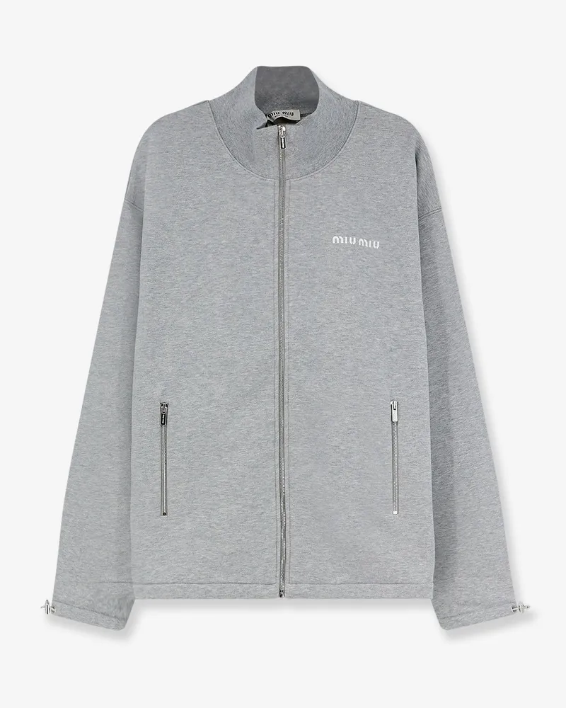 Miu Miu Oversize cotton sweatshirt with zip closure -  - gender_Woman Grey