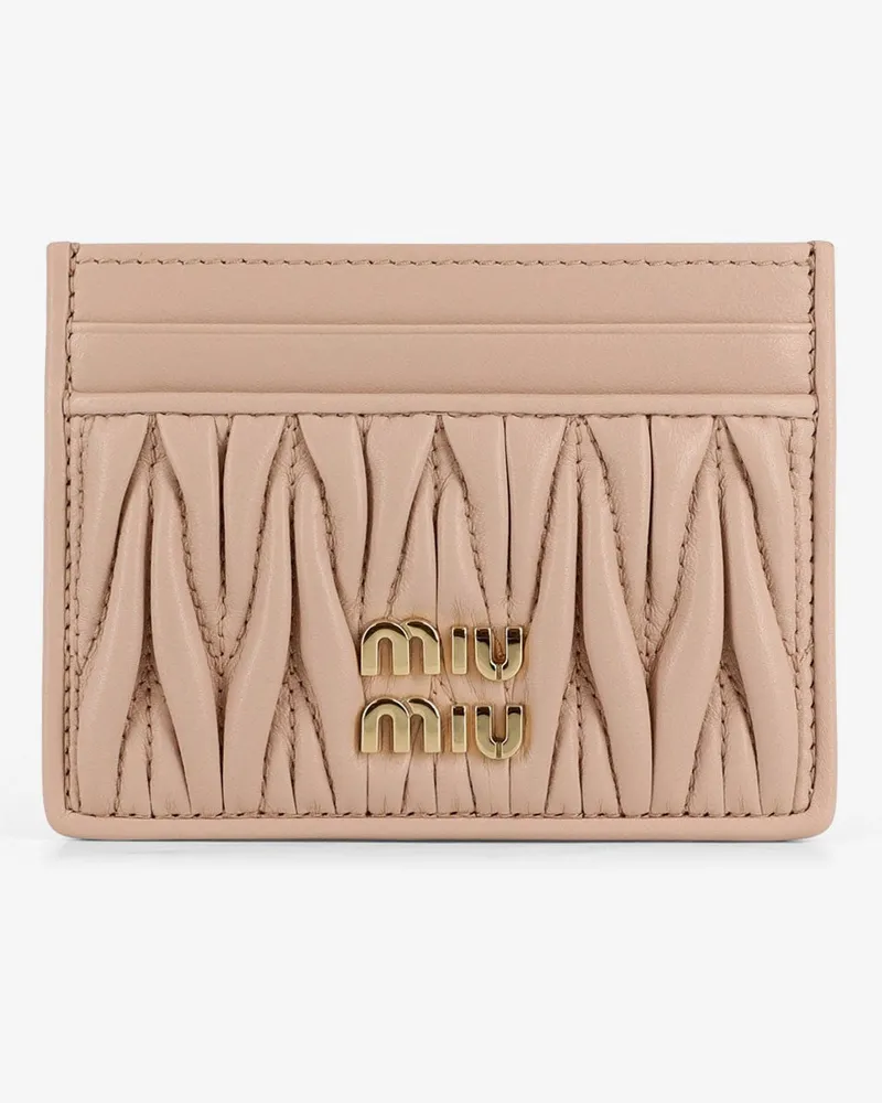 Miu Miu Quilted leather card holder with metal lettering logo -  - gender_Woman Beige