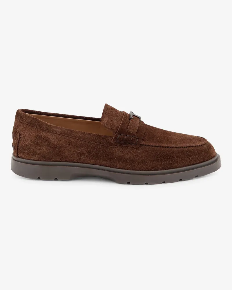 TOD'S Suede loafers with metal logo -  - gender_Man Brown