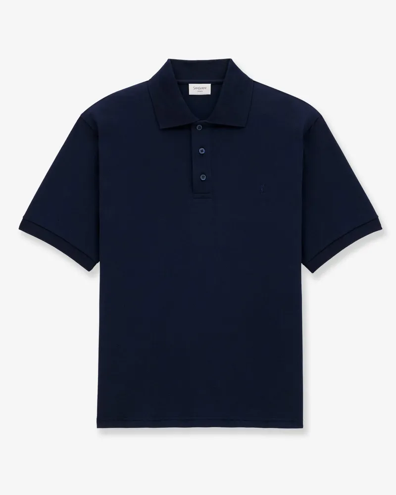 Saint Laurent Recycled material polo shirt with Cassandre embroidery -  - gender_Man Blue