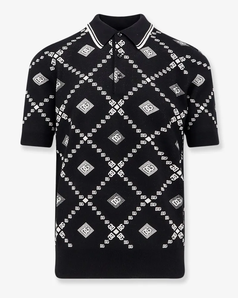 Dolce & Gabbana Wool and silk polo shirt with logo monogram -  - gender_Man Black