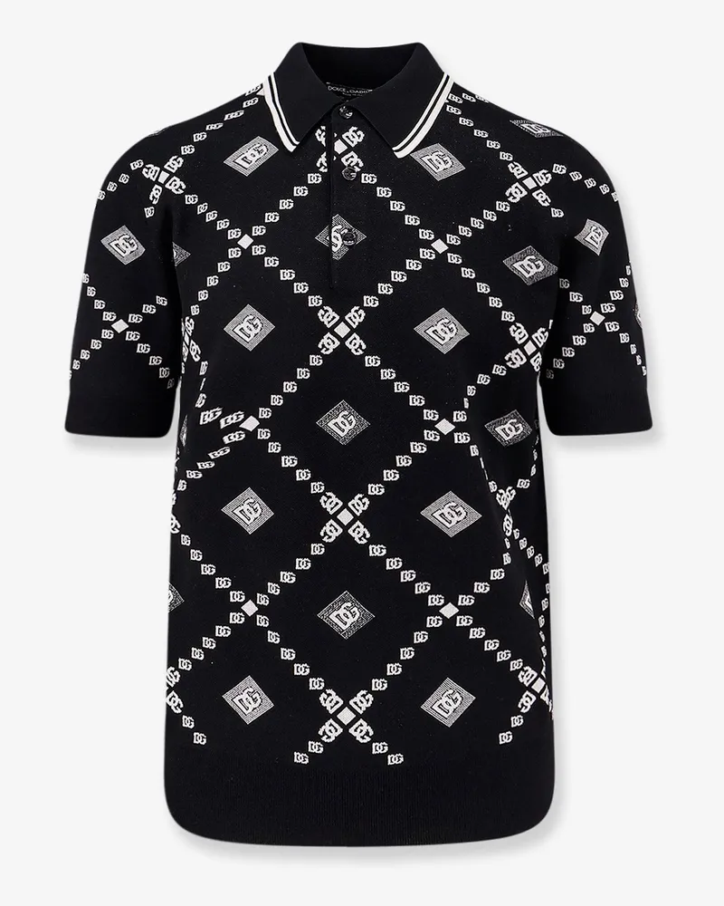 Dolce & Gabbana Wool and silk polo shirt with logo monogram -  - gender_Man Black