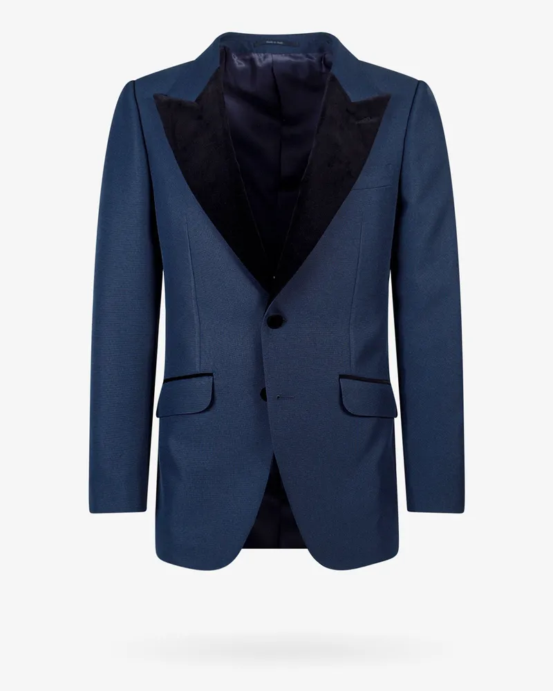 Gucci Single-breasted blazer with velvet details -  - gender_Man Blue