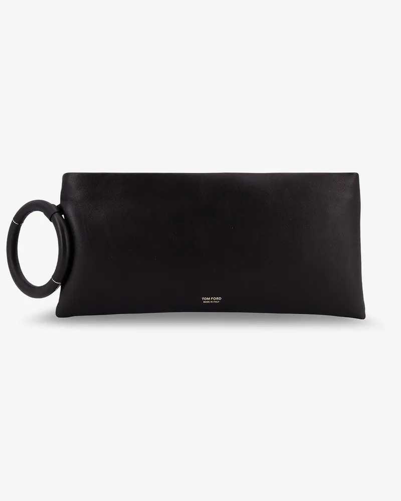 Tom Ford Aura leather clutch bag with lettering logo on the front -  - gender_Woman Black