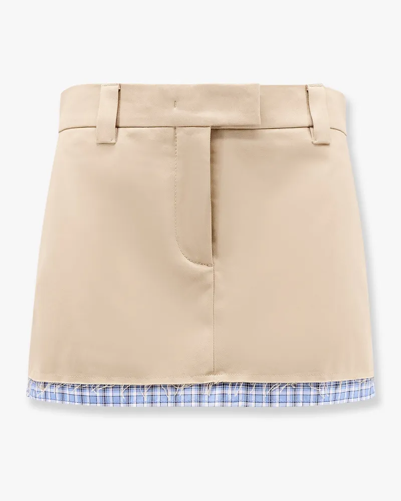 Miu Miu Cotton skirt with check insert on the bottom -  - gender_Woman Beige